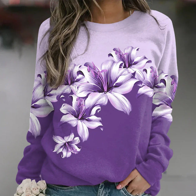 Women's Floral Print Sweatshirt - Soft Breathable Fabric - Relaxed Fit Long Sleeve