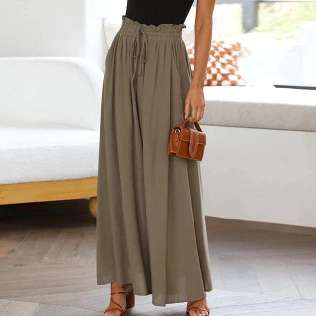 Women's High Waist Maxi Skirt with Elastic Drawstring and Pockets