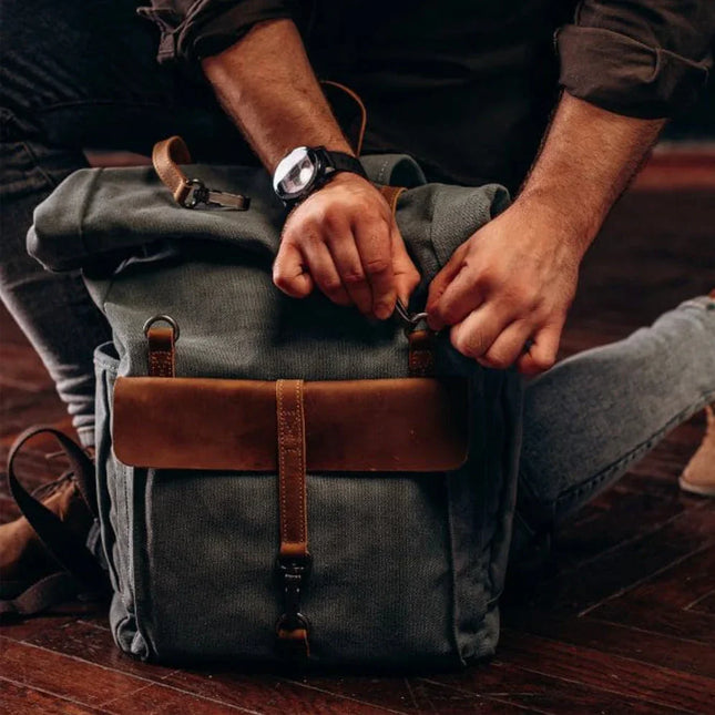 Men's Vintage Roll Top Backpack Canvas