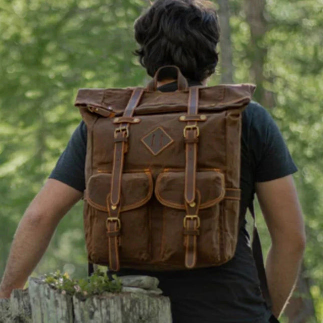 Men's Leather Roll Top Backpack