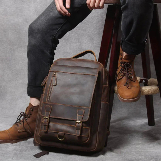 Men's Leather Laptop Backpack