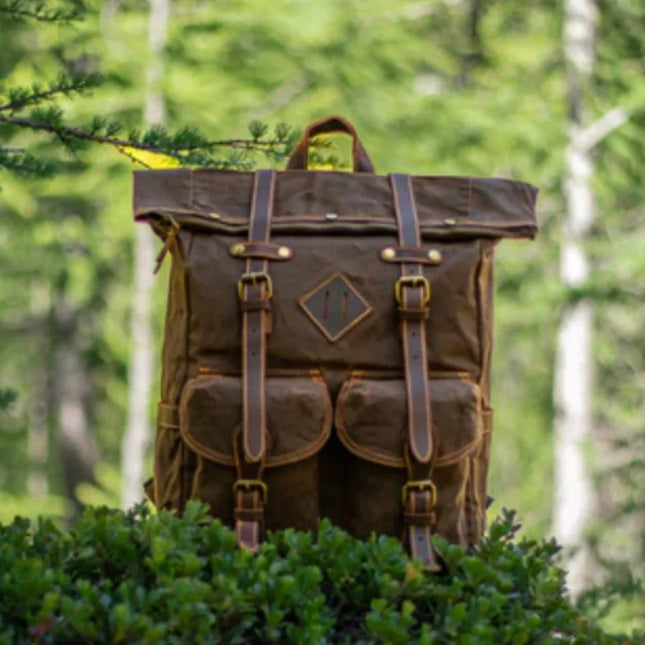 Men's Leather Roll Top Backpack