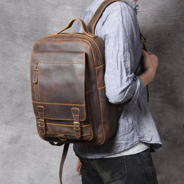 Men's Leather Laptop Backpack