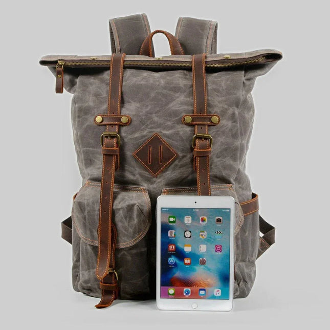 Men's Leather Roll Top Backpack
