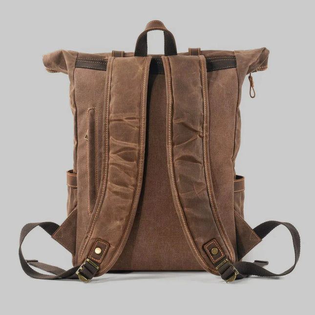 Men's Leather Roll Top Backpack