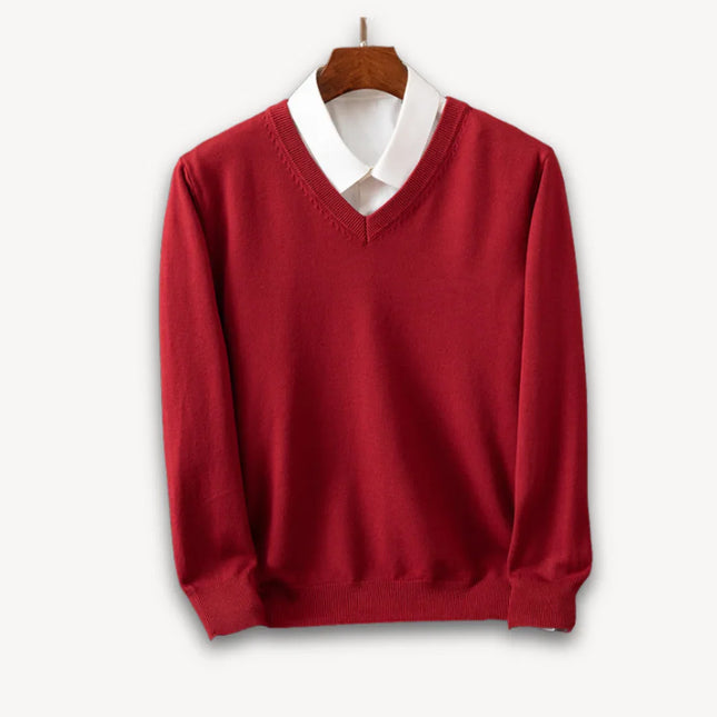 Men's V-Neck Cashmere Sweater - Slim Fit, Soft & Lightweight, Casual & Formal Wear