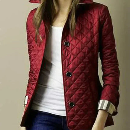 Women's Quilted Jacket Tailored Fit Diamond Pattern High Collar