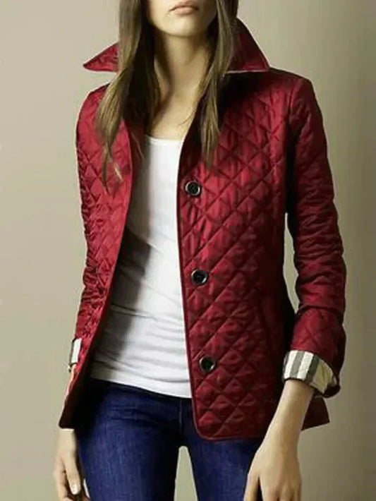 Women's Quilted Jacket Tailored Fit Diamond Pattern High Collar