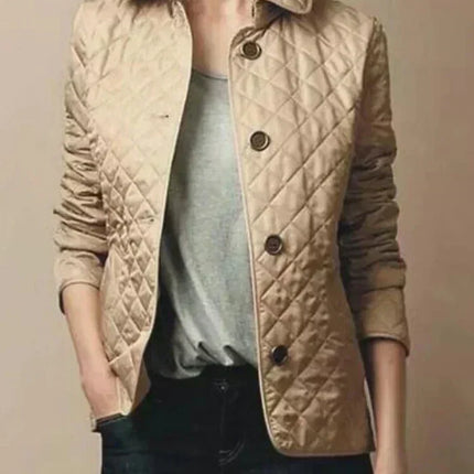 Women's Quilted Jacket Tailored Fit Diamond Pattern High Collar