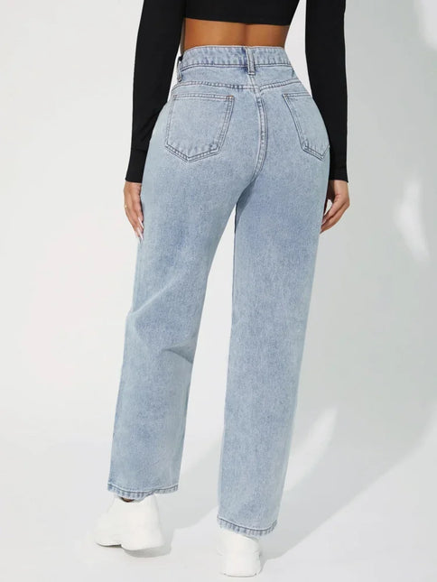Women's High-Waisted Straight-Leg Jeans Denim
