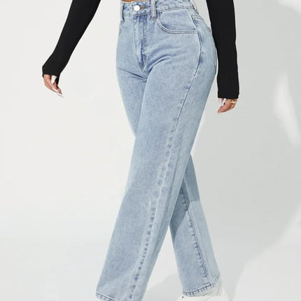 Women's High-Waisted Straight-Leg Jeans Denim