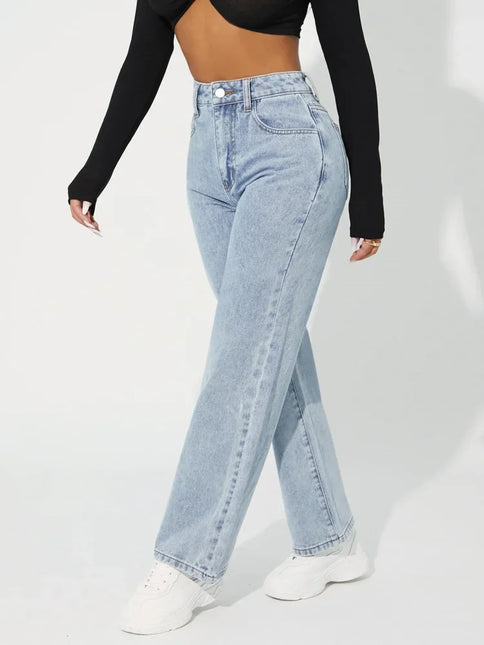 Women's High-Waisted Straight-Leg Jeans Denim