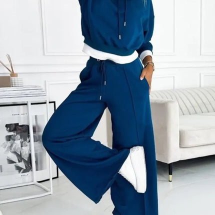 Women's Relaxed Fit Knit Lounge Set with Hoodie and Drawstring Trousers