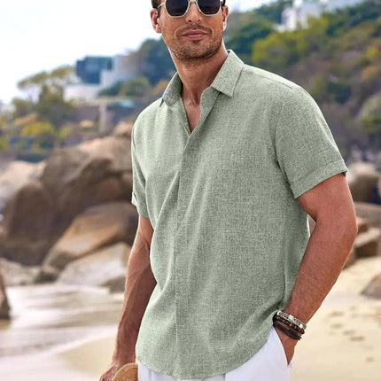 The Milo Short Sleeve Cotton-Linen Shirt | Lightweight Pullover for Casual Summer Comfort - northernnomad