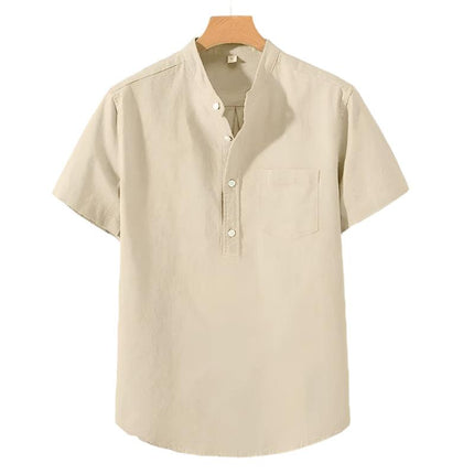 Airfold Men’s Summer Cotton Tee | Minimalist Stand Collar Pocket Shirt - northernnomad