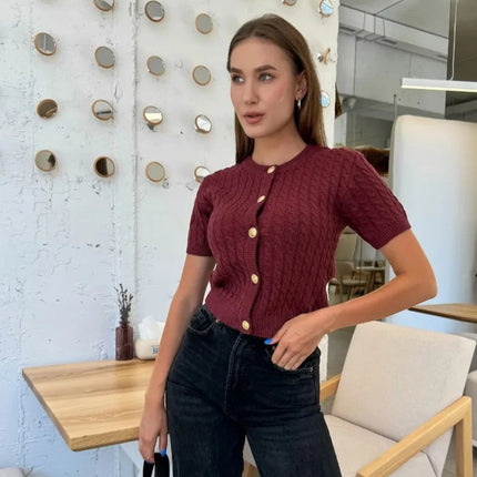 Women's Knitted Cardigan Short Sleeve Button Closure