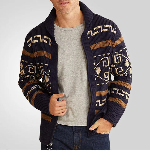 Men's Wool Knit Cardigan Sweater Slim Fit Zipper Front