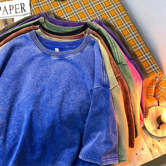 Frostfade Vintage Washed Cotton Tee | Solid Color Streetwear T-Shirt - northernnomad