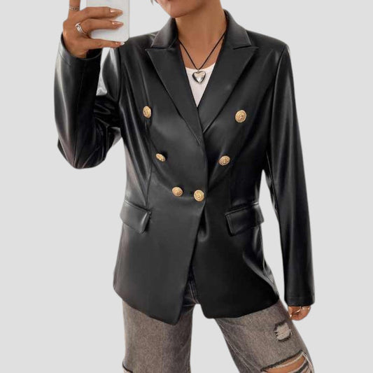 Women's Blazer Jacket Leather Double-Breasted