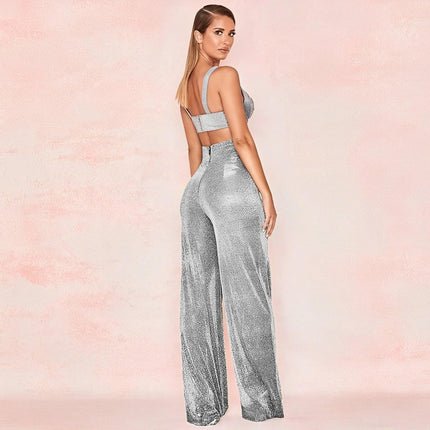 Women's Wide-Leg Trousers Metallic Shimmer