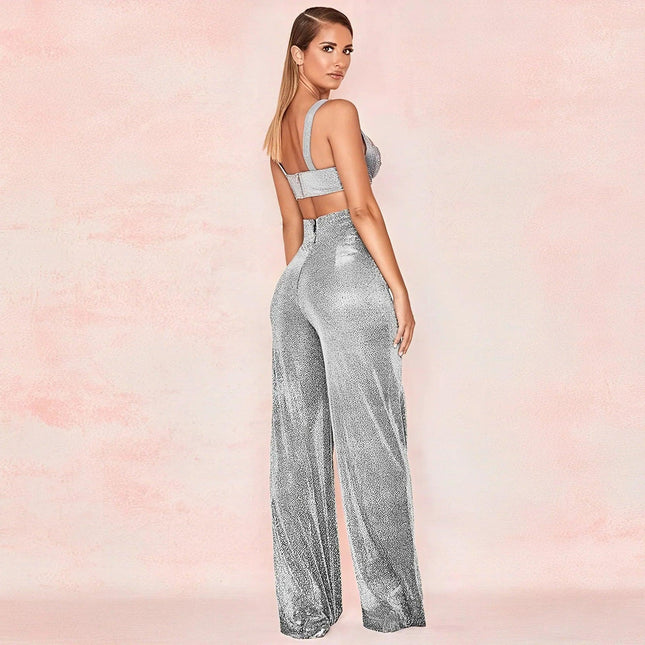 Women's Wide-Leg Trousers Metallic Shimmer