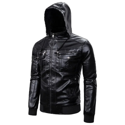 Men's Hooded PU Leather Jacket