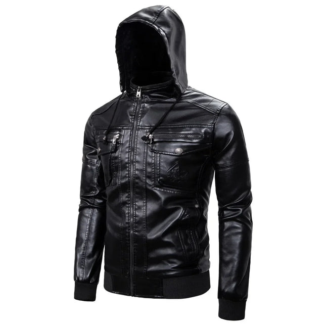 Men's Hooded PU Leather Jacket