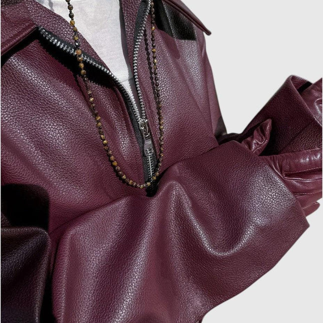 Women's Leather Jacket Zip-Up Stand Collar