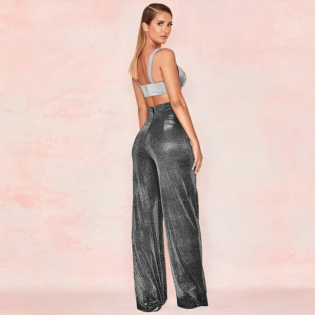 Women's Wide-Leg Trousers Metallic Shimmer