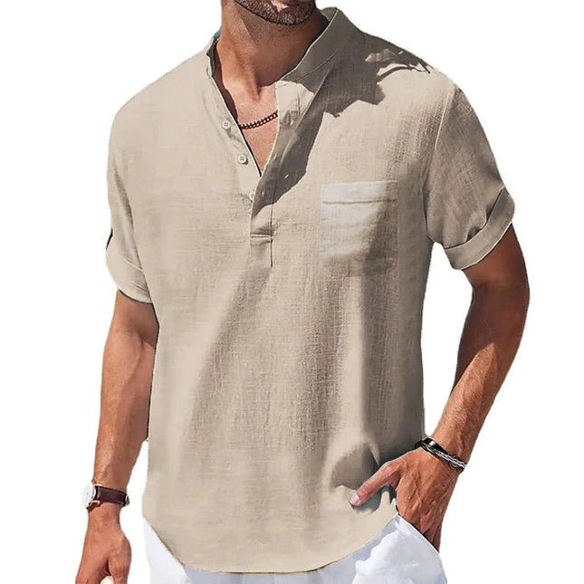 Men's Summer Henley T-Shirt | Cotton and Linen Blend, Short Sleeve Casual Top - northernnomad