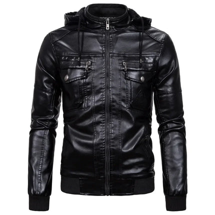 Men's Hooded PU Leather Jacket