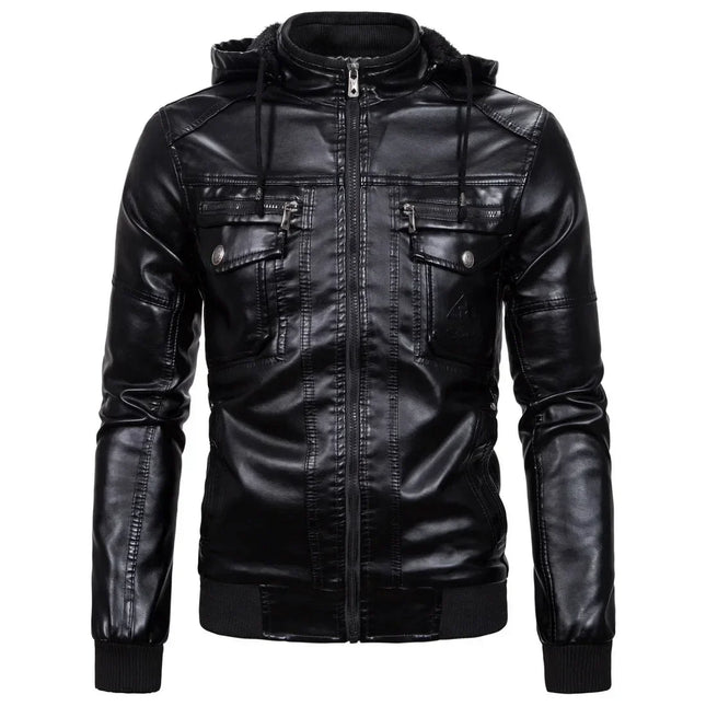 Men's Hooded PU Leather Jacket