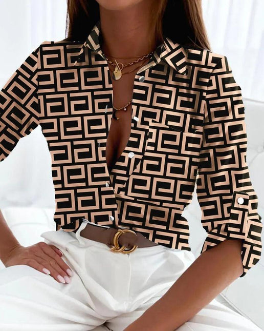 Women's Button-Down Blouse Abstract Print