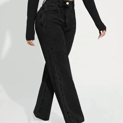 Women's High-Waisted Straight-Leg Jeans Denim