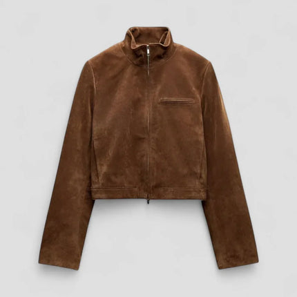 Women's Suede Look Jacket with Zip Detail