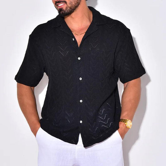 Men’s Short Sleeve Knit Shirt Jacquard Texture Relaxed Fit