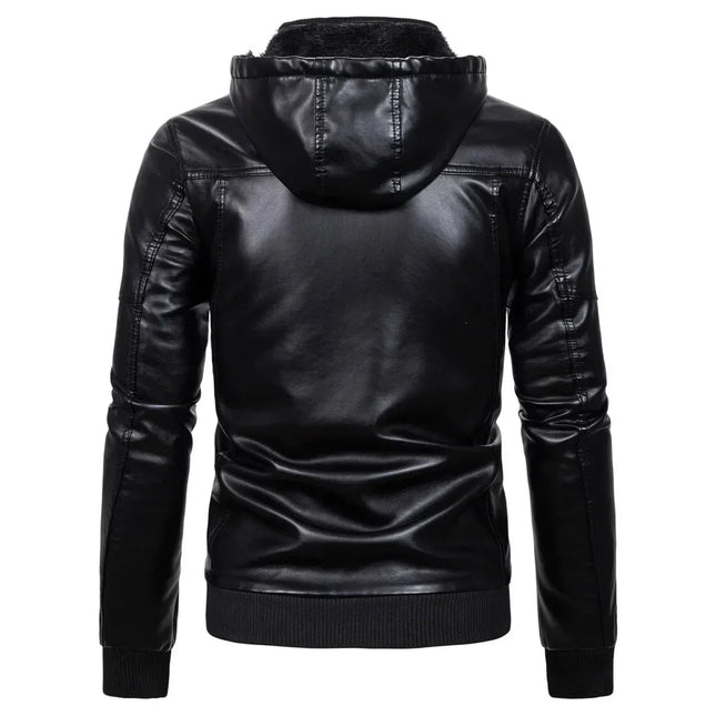 Men's Hooded PU Leather Jacket
