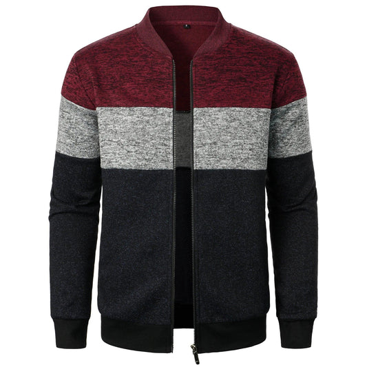 Strix Stand Collar Knit Jacket | Autumn Streetwear with Zipper Closure & Striped Pattern