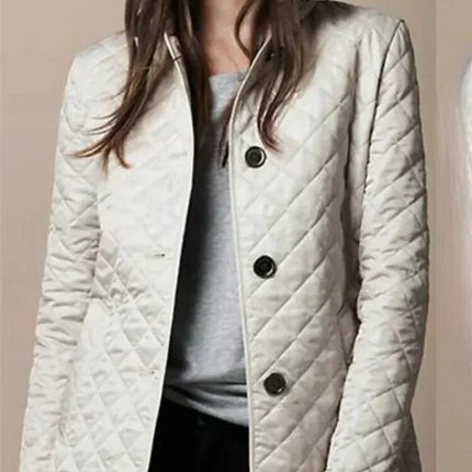 Women's Quilted Jacket Tailored Fit Diamond Pattern High Collar