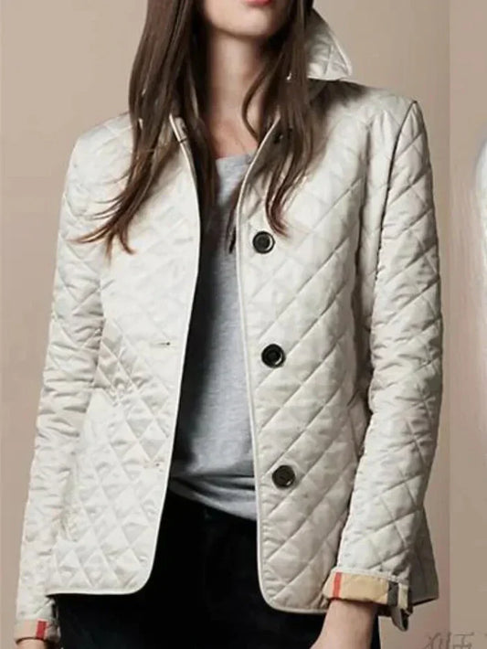 Women's Quilted Jacket Tailored Fit Diamond Pattern High Collar