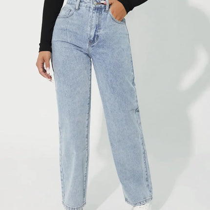 Women's High-Waisted Straight-Leg Jeans Denim