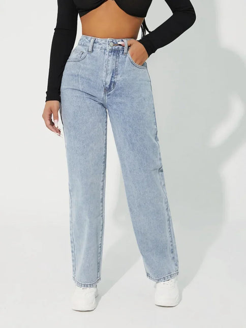 Women's High-Waisted Straight-Leg Jeans Denim