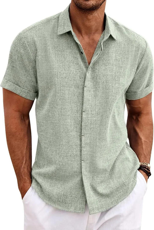 The Milo Short Sleeve Cotton-Linen Shirt | Lightweight Pullover for Casual Summer Comfort - northernnomad