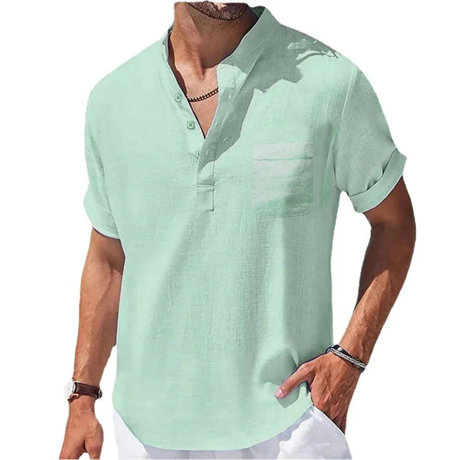Men's Summer Henley T-Shirt | Cotton and Linen Blend, Short Sleeve Casual Top - northernnomad