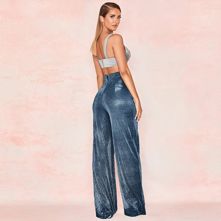 Women's Wide-Leg Trousers Metallic Shimmer