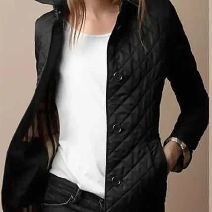 Women's Quilted Jacket Tailored Fit Diamond Pattern High Collar
