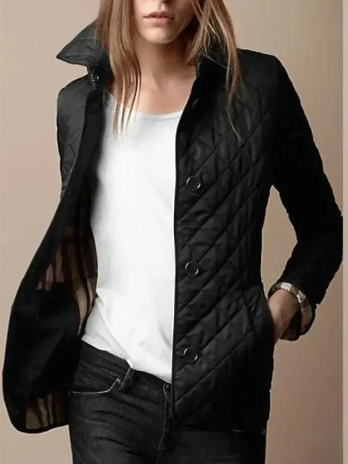 Women's Quilted Jacket Tailored Fit Diamond Pattern High Collar