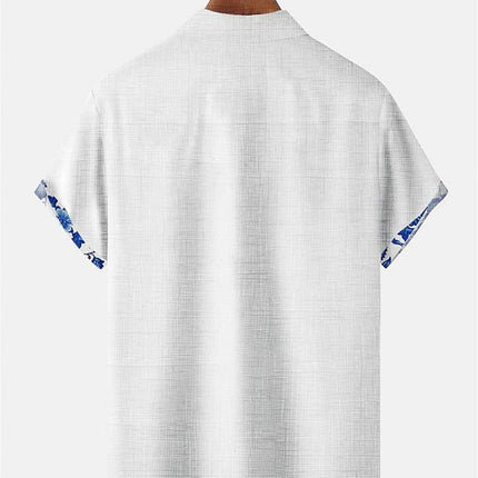 Men’s Button-Up Shirt Linen Floral Trim