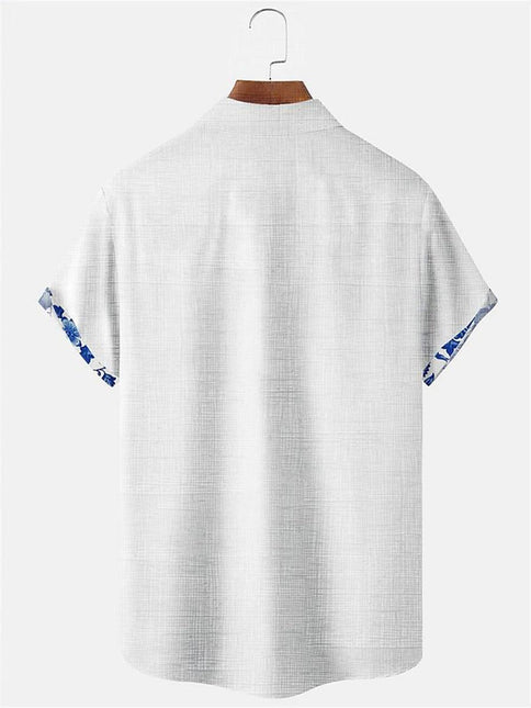 Men’s Button-Up Shirt Linen Floral Trim