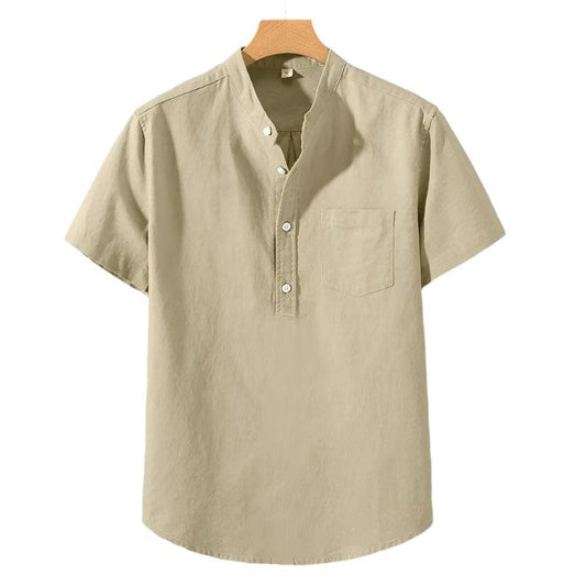Airfold Men’s Summer Cotton Tee | Minimalist Stand Collar Pocket Shirt - northernnomad